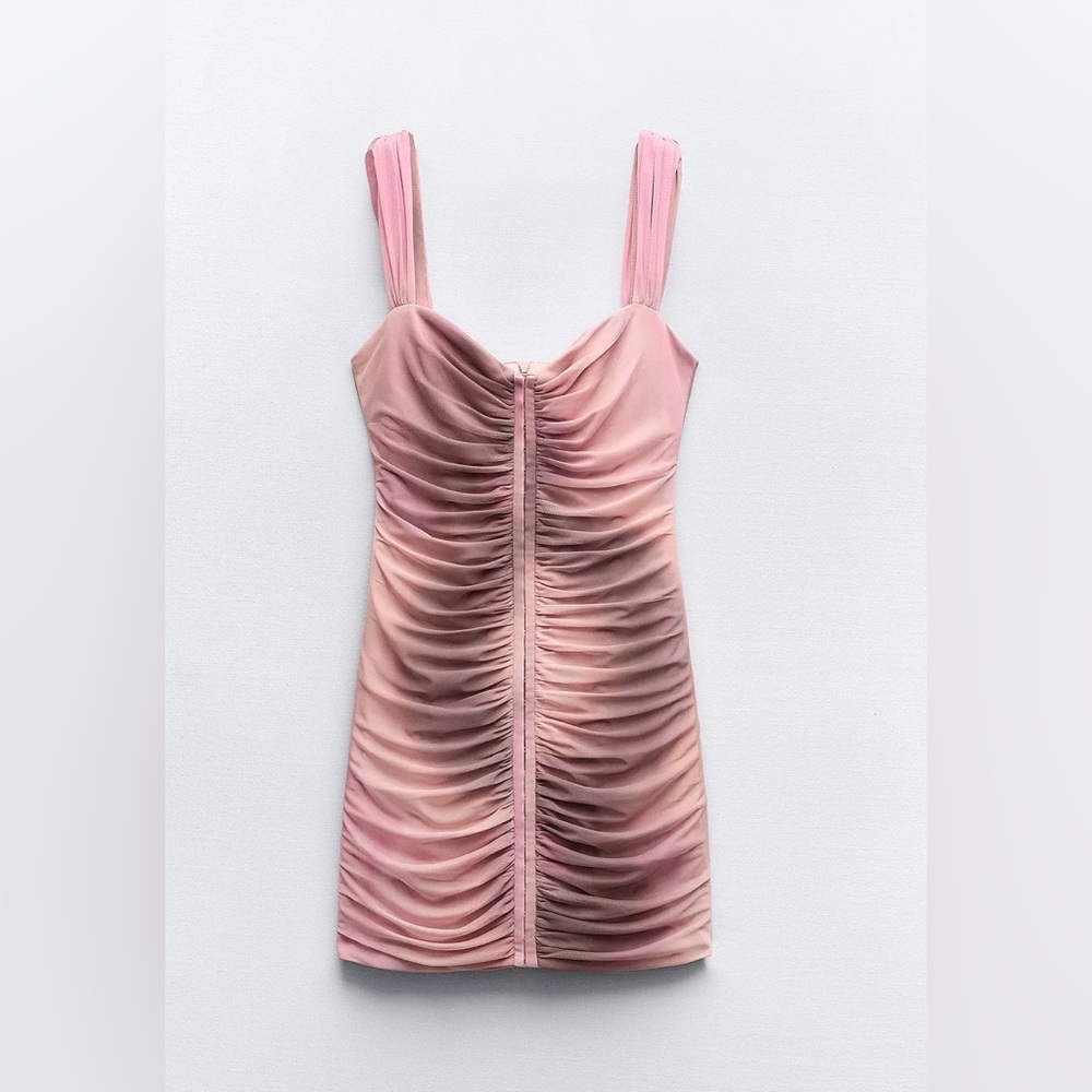 Zara Pink Ombre Ruched Mini Dress